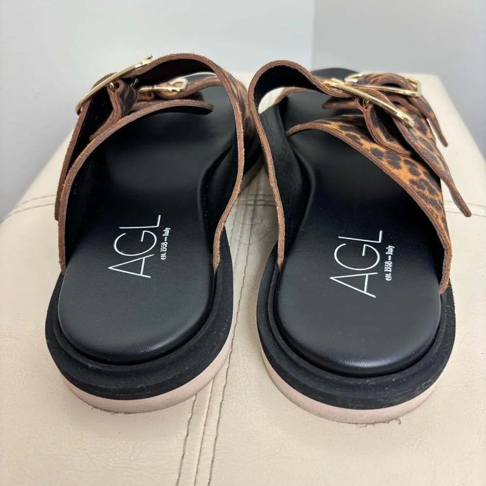 AGL Attilio Giusti Leombruni Brown/ Black Leopard Print Sandals Size 9.5